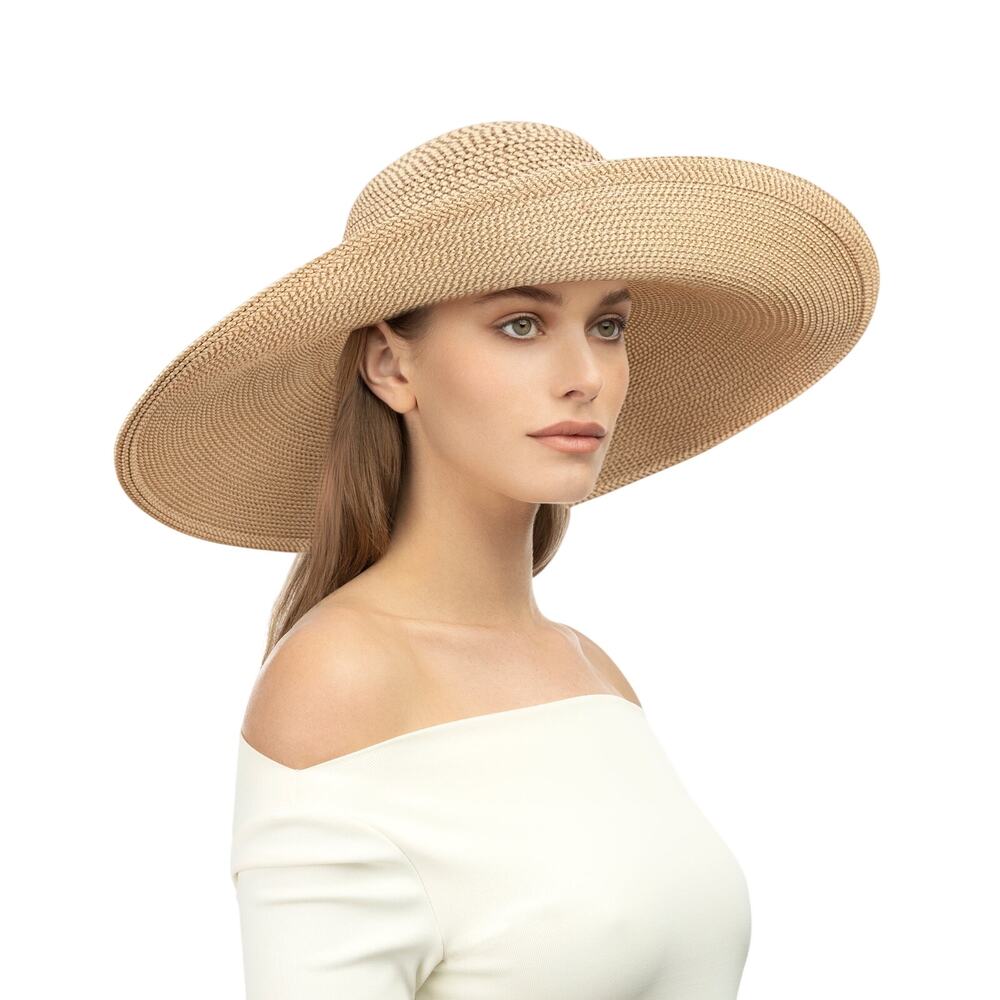 Eric Javits Bella Packable Straw Sun Hat Natural UPF 50+ Wide Brim Resort